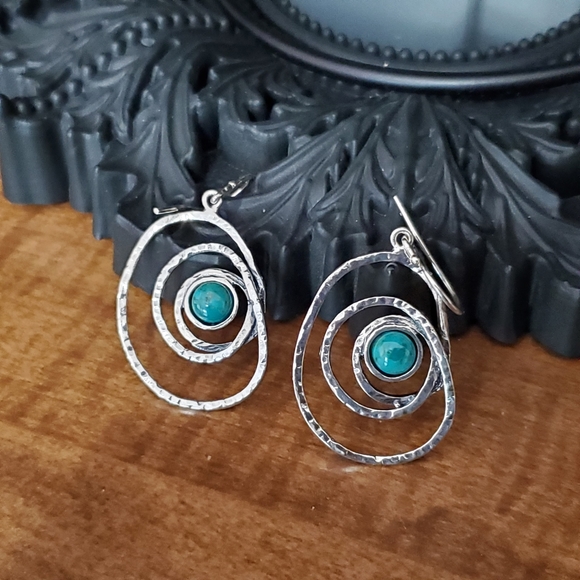 Sterling Silver Turquoise Modern Dangle Earrings YAM Artisan-Created - Picture 3 of 10